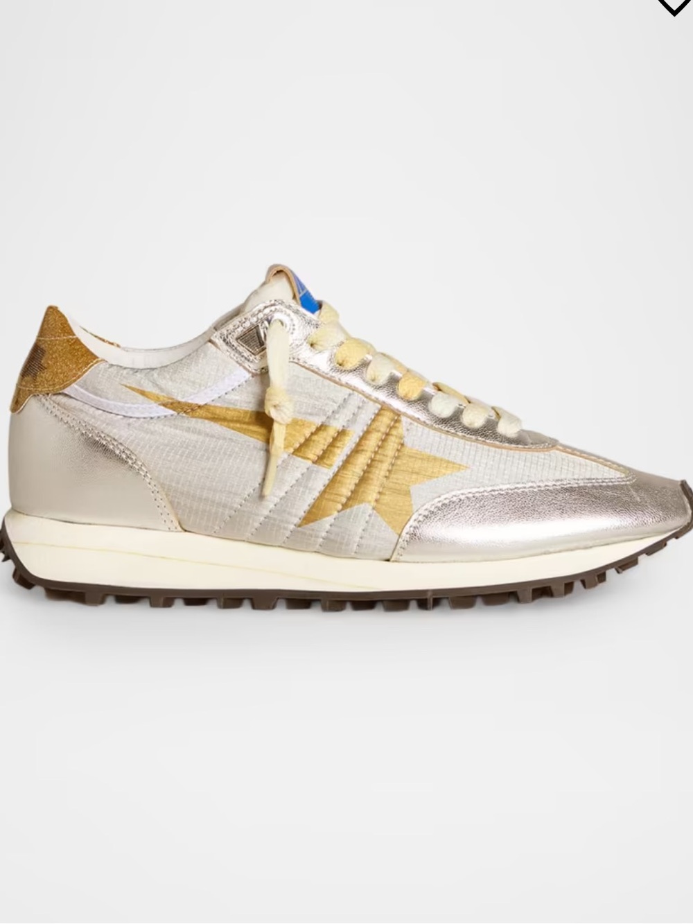 Women’s Golden Goose Marathon sneaker silver ripstop nylon upper&gold size 10/40